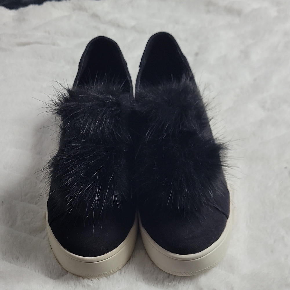 Steve Madden Black and White Fur Trim Flats